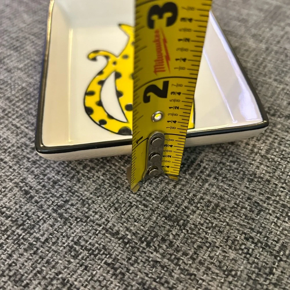West Elm Fairy Tale Yellow Ceramic Cat Tray with Black Spot Accents